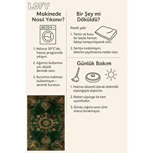 Halı – Yeşil; Gold – Geleneksel Desen, Pamuk Dokuma Taban, Makinede Yıkanabilir, Kolay Temizlenebilir, Toz Ve Tüy Tutmaz, Kaymaz, Evcil Hayvan Dostu