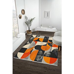 Yıkanabilir Halı – Turuncu; Kırmızı; Siyah; Gri; Krem – Geometrik Desen, Pamuk Dokuma Taban, Makinede Yıkanabilir, Kolay Temizlenebilir, Toz Ve Tüy Tutmaz, Kaymaz, Evcil Hayvan Dostu