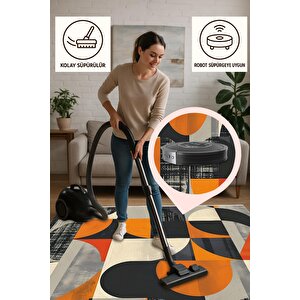 Yıkanabilir Halı – Turuncu; Kırmızı; Siyah; Gri; Krem – Geometrik Desen, Pamuk Dokuma Taban, Makinede Yıkanabilir, Kolay Temizlenebilir, Toz Ve Tüy Tutmaz, Kaymaz, Evcil Hayvan Dostu