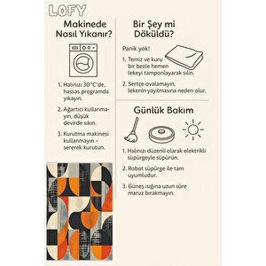 Yıkanabilir Halı – Turuncu; Kırmızı; Siyah; Gri; Krem – Geometrik Desen, Pamuk Dokuma Taban, Makinede Yıkanabilir, Kolay Temizlenebilir, Toz Ve Tüy Tutmaz, Kaymaz, Evcil Hayvan Dostu