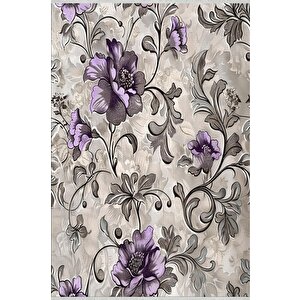 Yıkanabilir Halı – Mor; Gri; Krem – Çiçekli Desen, Pamuk Dokuma Taban, Makinede Yıkanabilir, Kolay Temizlenebilir, Toz Ve Tüy Tutmaz, Kaymaz, Evcil Hayvan Dostu 100x180 cm