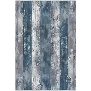 Halı – Mavi; Gri – Çizgili Desen, Pamuk Dokuma Taban, Makinede Yıkanabilir, Kolay Temizlenebilir, Toz Ve Tüy Tutmaz, Kaymaz, Evcil Hayvan Dostu 200x350 cm
