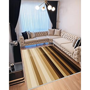 Yıkanabilir Halı – Krem; Bej; Kahverengi – Çizgili Desen, Pamuk Dokuma Taban, Makinede Yıkanabilir, Kolay Temizlenebilir, Toz Ve Tüy Tutmaz, Kaymaz, Evcil Hayvan Dostu 160x180 cm
