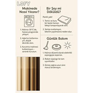 Yıkanabilir Halı – Krem; Bej; Kahverengi – Çizgili Desen, Pamuk Dokuma Taban, Makinede Yıkanabilir, Kolay Temizlenebilir, Toz Ve Tüy Tutmaz, Kaymaz, Evcil Hayvan Dostu