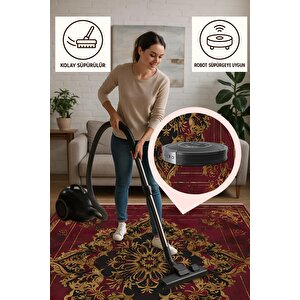 Halı – Kırmızı; Siyah; Gold – Geleneksel Desen, Pamuk Dokuma Taban, Makinede Yıkanabilir, Kolay Temizlenebilir, Toz Ve Tüy Tutmaz, Kaymaz, Evcil Hayvan Dostu