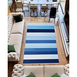 Yıkanabilir Halı – Mavi; Lacivert; Açık Mavi – Çizgili Desen, Pamuk Dokuma Taban, Makinede Yıkanabilir, Kolay Temizlenebilir, Toz Ve Tüy Tutmaz, Kaymaz, Evcil Hayvan Dostu