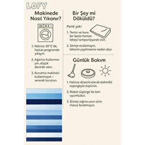 Yıkanabilir Halı – Mavi; Lacivert; Açık Mavi – Çizgili Desen, Pamuk Dokuma Taban, Makinede Yıkanabilir, Kolay Temizlenebilir, Toz Ve Tüy Tutmaz, Kaymaz, Evcil Hayvan Dostu