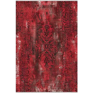 Halı – Kırmızı; Siyah; Beyaz – Eskitme Desen, Pamuk Dokuma Taban, Makinede Yıkanabilir, Kolay Temizlenebilir, Toz Ve Tüy Tutmaz, Kaymaz, Evcil Hayvan Dostu 80x80 cm