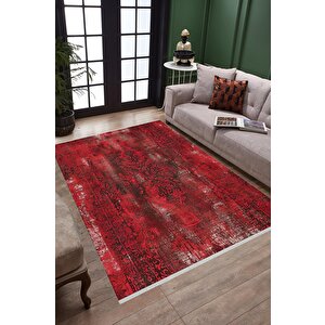 Halı – Kırmızı; Siyah; Beyaz – Eskitme Desen, Pamuk Dokuma Taban, Makinede Yıkanabilir, Kolay Temizlenebilir, Toz Ve Tüy Tutmaz, Kaymaz, Evcil Hayvan Dostu 80x80 cm