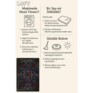 Halı – Lacivert; Kırmızı; Gold – Geleneksel Desen, Pamuk Dokuma Taban, Makinede Yıkanabilir, Kolay Temizlenebilir, Toz Ve Tüy Tutmaz, Kaymaz, Evcil Hayvan Dostu