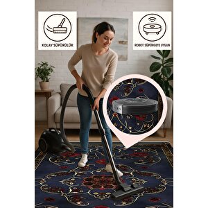 Halı – Lacivert; Kırmızı; Gold – Geleneksel Desen, Pamuk Dokuma Taban, Makinede Yıkanabilir, Kolay Temizlenebilir, Toz Ve Tüy Tutmaz, Kaymaz, Evcil Hayvan Dostu