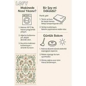 Halı – Krem; Yeşil; Pudra – Geleneksel Desen, Pamuk Dokuma Taban, Makinede Yıkanabilir, Kolay Temizlenebilir, Toz Ve Tüy Tutmaz, Kaymaz, Evcil Hayvan Dostu