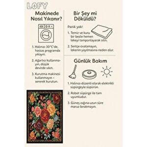 Yıkanabilir Halı – Siyah; Kırmızı; Sarı; Yeşil – Çiçekli Desen, Pamuk Dokuma Taban, Makinede Yıkanabilir, Kolay Temizlenebilir, Toz Ve Tüy Tutmaz, Kaymaz, Evcil Hayvan Dostu