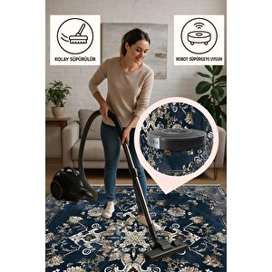 Halı – Lacivert; Bej; Gri – Geleneksel Desen, Pamuk Dokuma Taban, Makinede Yıkanabilir, Kolay Temizlenebilir, Toz Ve Tüy Tutmaz, Kaymaz, Evcil Hayvan Dostu