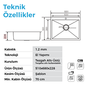 Poli 6302 - Nano Mat Gri Mutfak Eviyesi Mat Gri