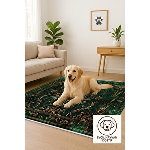 Halı – Yeşil; Siyah; Gold – Geleneksel Desen, Pamuk Dokuma Taban, Makinede Yıkanabilir, Kolay Temizlenebilir, Toz Ve Tüy Tutmaz, Kaymaz, Evcil Hayvan Dostu