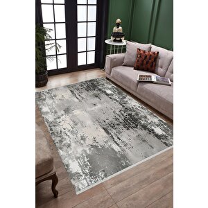 Yıkanabilir Halı – Gri; Siyah; Krem – Soyut Desen, Pamuk Dokuma Taban, Makinede Yıkanabilir, Kolay Temizlenebilir, Toz Ve Tüy Tutmaz, Kaymaz, Evcil Hayvan Dostu 200x220 cm