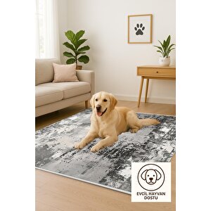 Yıkanabilir Halı – Gri; Siyah; Krem – Soyut Desen, Pamuk Dokuma Taban, Makinede Yıkanabilir, Kolay Temizlenebilir, Toz Ve Tüy Tutmaz, Kaymaz, Evcil Hayvan Dostu