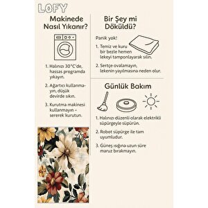 Yıkanabilir Halı – Krem; Kırmızı; Sarı; Yeşil – Çiçekli Desen, Pamuk Dokuma Taban, Makinede Yıkanabilir, Kolay Temizlenebilir, Toz Ve Tüy Tutmaz, Kaymaz, Evcil Hayvan Dostu