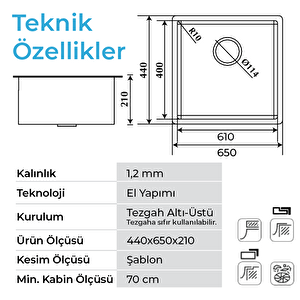 Stella 4465 - Nano Mat Gri Mutfak Eviyesi Mat Gri