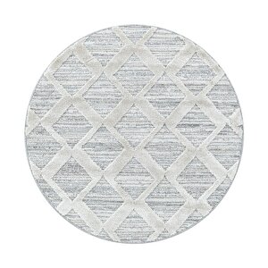 Yuvarlak Halı Yumuşak Bukle Tabanlı Modern Kabartmalı 3d Zigzag Desenli Krem Gri Renkli Halı 120 cm