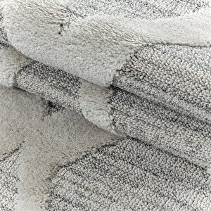 Yuvarlak Halı Yumuşak Bukle Tabanlı Modern Kabartmalı 3d Zigzag Desenli Krem Gri Renkli Halı