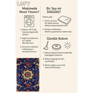 Halı – Mavi; Kırmızı; Sarı – Geleneksel Desen, Pamuk Dokuma Taban, Makinede Yıkanabilir, Kolay Temizlenebilir, Toz Ve Tüy Tutmaz, Kaymaz, Evcil Hayvan Dostu