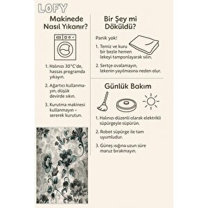 Yıkanabilir Halı – Yeşil; Gri; Krem – Çiçekli Desen, Pamuk Dokuma Taban, Makinede Yıkanabilir, Kolay Temizlenebilir, Toz Ve Tüy Tutmaz, Kaymaz, Evcil Hayvan Dostu