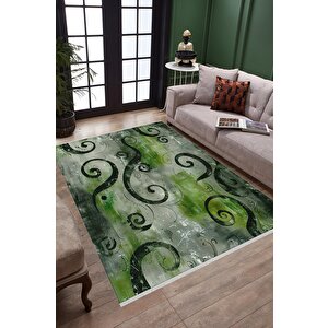 Yıkanabilir Halı – Yeşil; Siyah; Gri – Soyut Desen, Pamuk Dokuma Taban, Makinede Yıkanabilir, Kolay Temizlenebilir, Toz Ve Tüy Tutmaz, Kaymaz, Evcil Hayvan Dostu