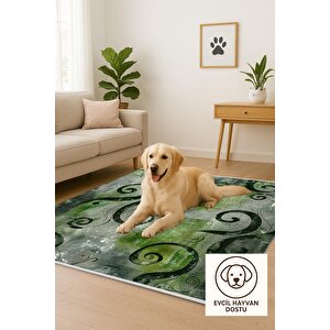 Yıkanabilir Halı – Yeşil; Siyah; Gri – Soyut Desen, Pamuk Dokuma Taban, Makinede Yıkanabilir, Kolay Temizlenebilir, Toz Ve Tüy Tutmaz, Kaymaz, Evcil Hayvan Dostu