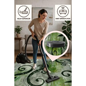 Yıkanabilir Halı – Yeşil; Siyah; Gri – Soyut Desen, Pamuk Dokuma Taban, Makinede Yıkanabilir, Kolay Temizlenebilir, Toz Ve Tüy Tutmaz, Kaymaz, Evcil Hayvan Dostu