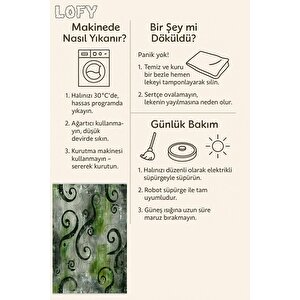 Yıkanabilir Halı – Yeşil; Siyah; Gri – Soyut Desen, Pamuk Dokuma Taban, Makinede Yıkanabilir, Kolay Temizlenebilir, Toz Ve Tüy Tutmaz, Kaymaz, Evcil Hayvan Dostu