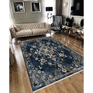 Halı – Lacivert; Bej; Gri – Geleneksel Desen, Pamuk Dokuma Taban, Makinede Yıkanabilir, Kolay Temizlenebilir, Toz Ve Tüy Tutmaz, Kaymaz, Evcil Hayvan Dostu