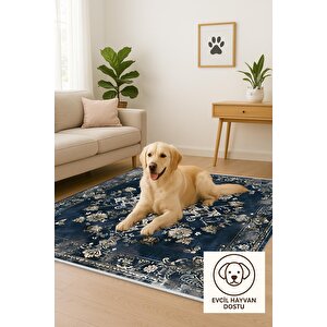 Halı – Lacivert; Bej; Gri – Geleneksel Desen, Pamuk Dokuma Taban, Makinede Yıkanabilir, Kolay Temizlenebilir, Toz Ve Tüy Tutmaz, Kaymaz, Evcil Hayvan Dostu