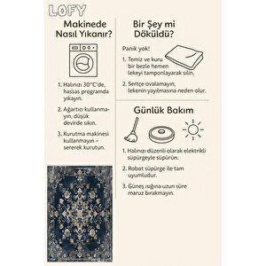 Halı – Lacivert; Bej; Gri – Geleneksel Desen, Pamuk Dokuma Taban, Makinede Yıkanabilir, Kolay Temizlenebilir, Toz Ve Tüy Tutmaz, Kaymaz, Evcil Hayvan Dostu