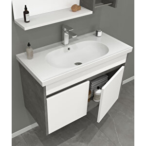 Aydos 85 Cm Retro Gümüş/beyaz Banyo Dolabı Takımı