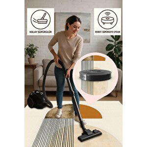 Yıkanabilir Halı – Turuncu; Bej; Siyah – Geometrik Desen, Pamuk Dokuma Taban, Makinede Yıkanabilir, Kolay Temizlenebilir, Toz Ve Tüy Tutmaz, Kaymaz, Evcil Hayvan Dostu