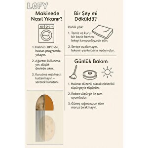 Yıkanabilir Halı – Turuncu; Bej; Siyah – Geometrik Desen, Pamuk Dokuma Taban, Makinede Yıkanabilir, Kolay Temizlenebilir, Toz Ve Tüy Tutmaz, Kaymaz, Evcil Hayvan Dostu