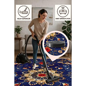 Halı – Mavi; Kırmızı; Sarı – Geleneksel Desen, Pamuk Dokuma Taban, Makinede Yıkanabilir, Kolay Temizlenebilir, Toz Ve Tüy Tutmaz, Kaymaz, Evcil Hayvan Dostu