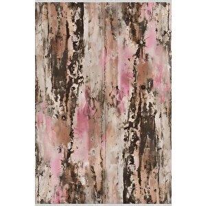 Yıkanabilir Halı – Kahverengi; Pembe; Krem – Soyut Desen, Pamuk Dokuma Taban, Makinede Yıkanabilir, Kolay Temizlenebilir, Toz Ve Tüy Tutmaz, Kaymaz, Evcil Hayvan Dostu 150x150 cm