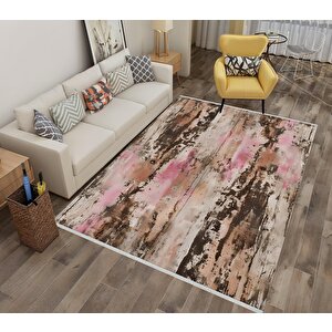Yıkanabilir Halı – Kahverengi; Pembe; Krem – Soyut Desen, Pamuk Dokuma Taban, Makinede Yıkanabilir, Kolay Temizlenebilir, Toz Ve Tüy Tutmaz, Kaymaz, Evcil Hayvan Dostu