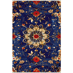 Halı – Mavi; Kırmızı; Sarı – Geleneksel Desen, Pamuk Dokuma Taban, Makinede Yıkanabilir, Kolay Temizlenebilir, Toz Ve Tüy Tutmaz, Kaymaz, Evcil Hayvan Dostu 180x200 cm