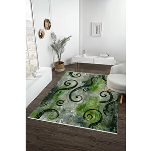 Yıkanabilir Halı – Yeşil; Siyah; Gri – Soyut Desen, Pamuk Dokuma Taban, Makinede Yıkanabilir, Kolay Temizlenebilir, Toz Ve Tüy Tutmaz, Kaymaz, Evcil Hayvan Dostu 200x220 cm