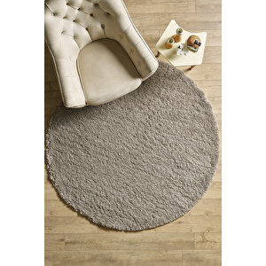 Modern Desenli Salon Halısı Peluş Halı Yıkanabilir Post Halı Bej Halı Kaymaz Taban Halı Oval Halı 160x160 cm