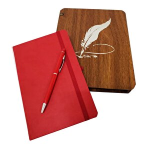 Ahşap Kutulu Defter Kalem Çok Renkli
