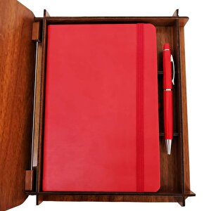 Ahşap Kutulu Defter Kalem Çok Renkli
