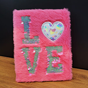 Love Tasarımlı Peluş Defter Çok Renkli