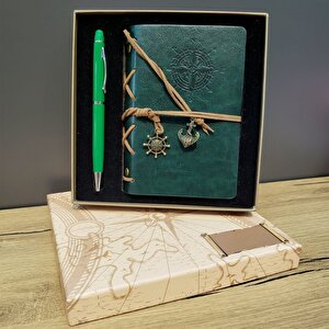 Hediyelik Defter Kalem Kutulu Set Yeşil Çok Renkli