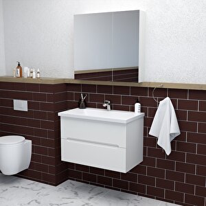 Kopenhag 80 Cm Mdf Gövde Membran Kapak Banyo Dolabı Seti Beyaz