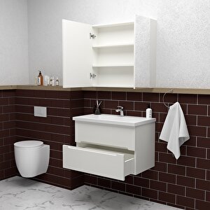 Kopenhag 80 Cm Mdf Gövde Membran Kapak Banyo Dolabı Seti Beyaz